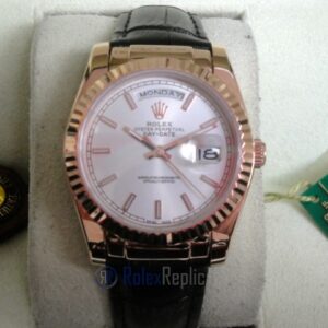 rolex replica daydate rose gold argentèè strip leather orologio replica copia imitazione