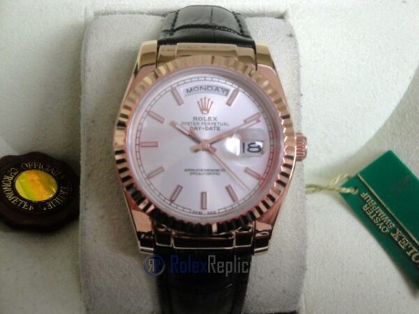 rolex replica daydate rose gold argentèè strip leather orologio replica copia imitazione