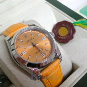 rolex replica datejust acciaio oyster perpetual yellow dial leather orologio imitazione